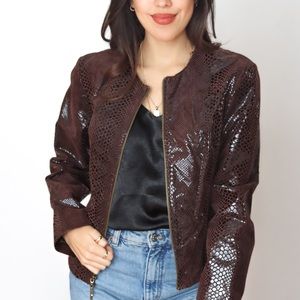 Cache l Snake Skin Embossed Leather Zip Jacket